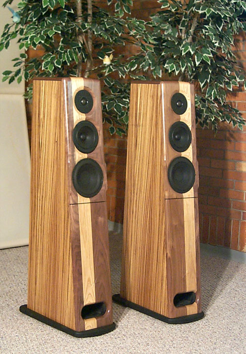 Close up of Zebrano Osprey Loudspeakers